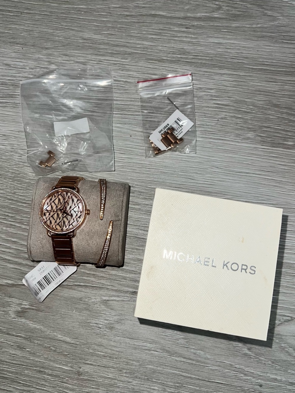 Michael Kors Rose Gold Logo Pattern Watch with Matching Bangle Set